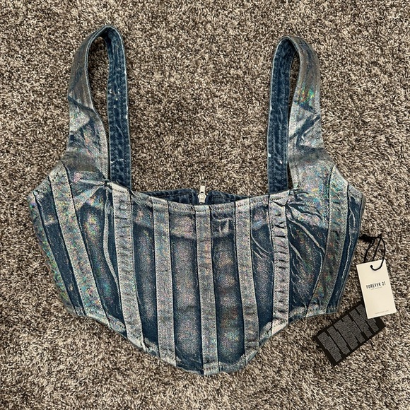 Iridescent Denim Jean Corset M Euphoria Britney Look - Picture 1 of 11